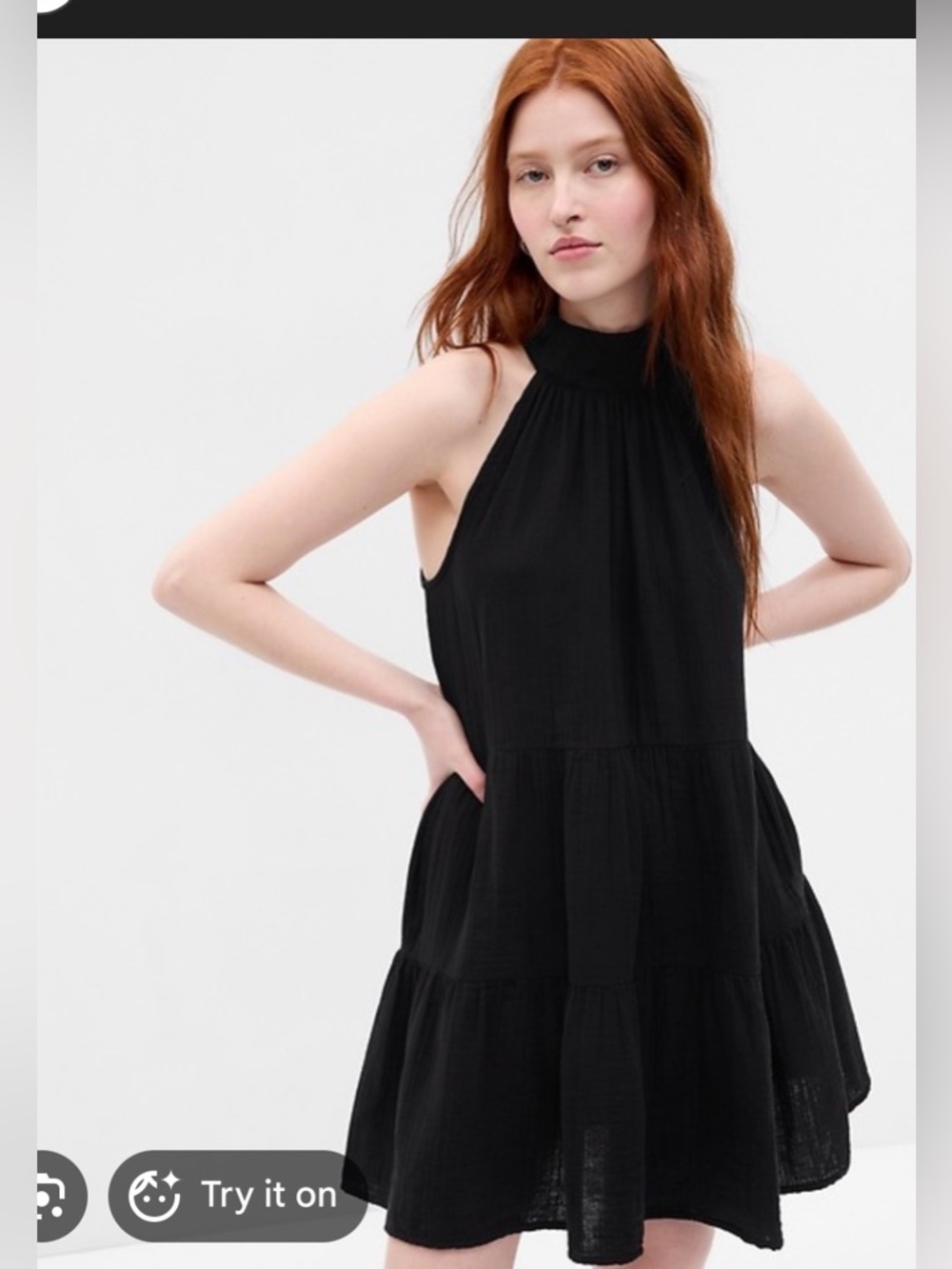 Gap NWT Black Sleeveless Halter Tiered Dress gauze mini dress size small